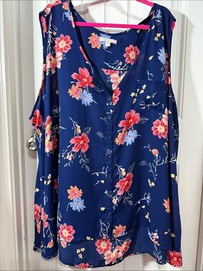 Woman Within Navy Floral Button-Front Camisole